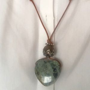 Rawhide and green stone pendant necklace